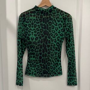 Green Leopard Print Long Sleeve Top